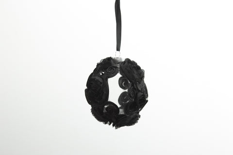 Black Fancy Floral Trim Glass Ball Ornament