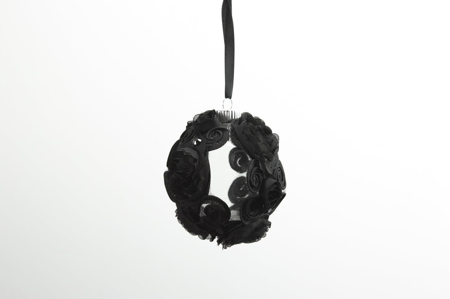 Black Fancy Floral Trim Glass Ball Ornament