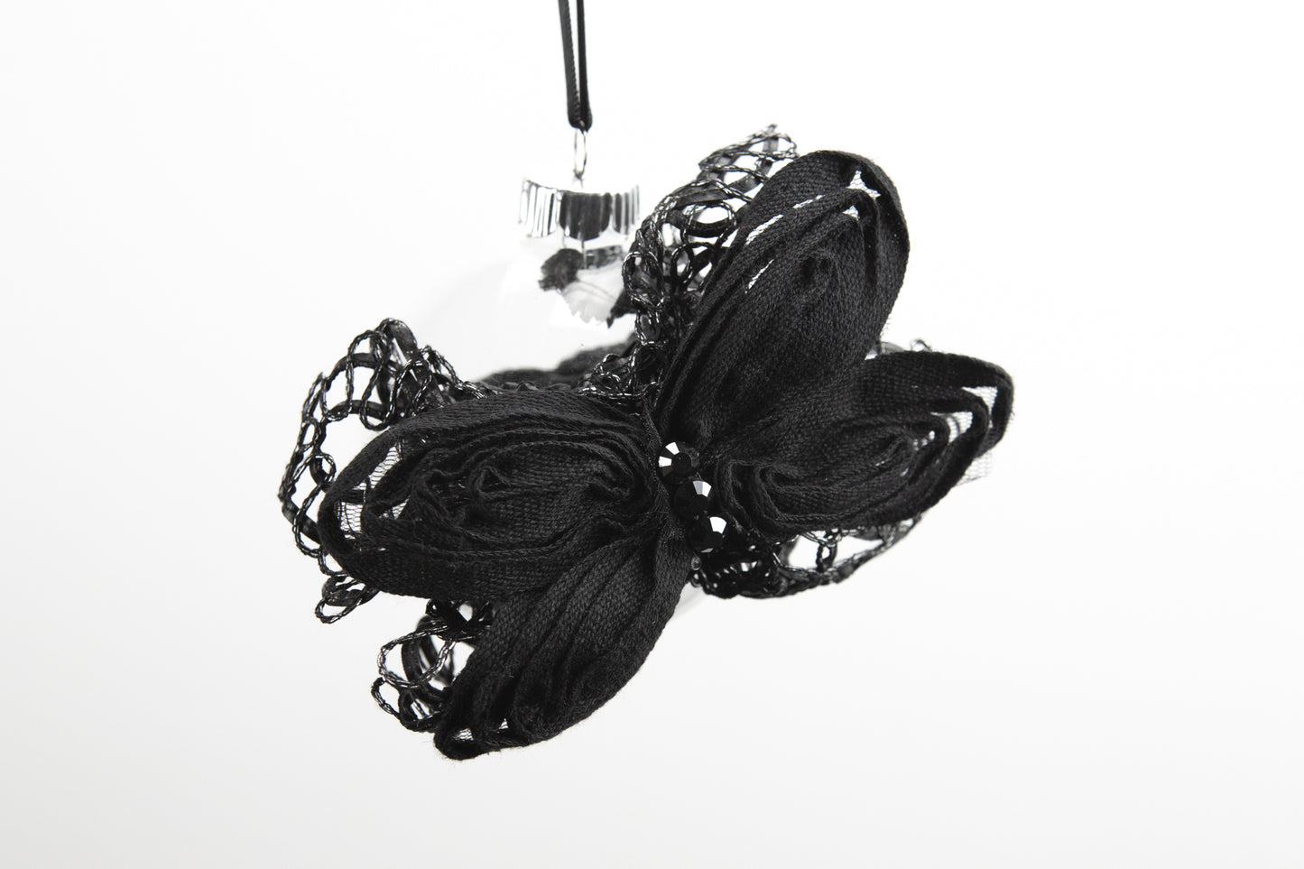 Black Bow Version II Glass Ornament