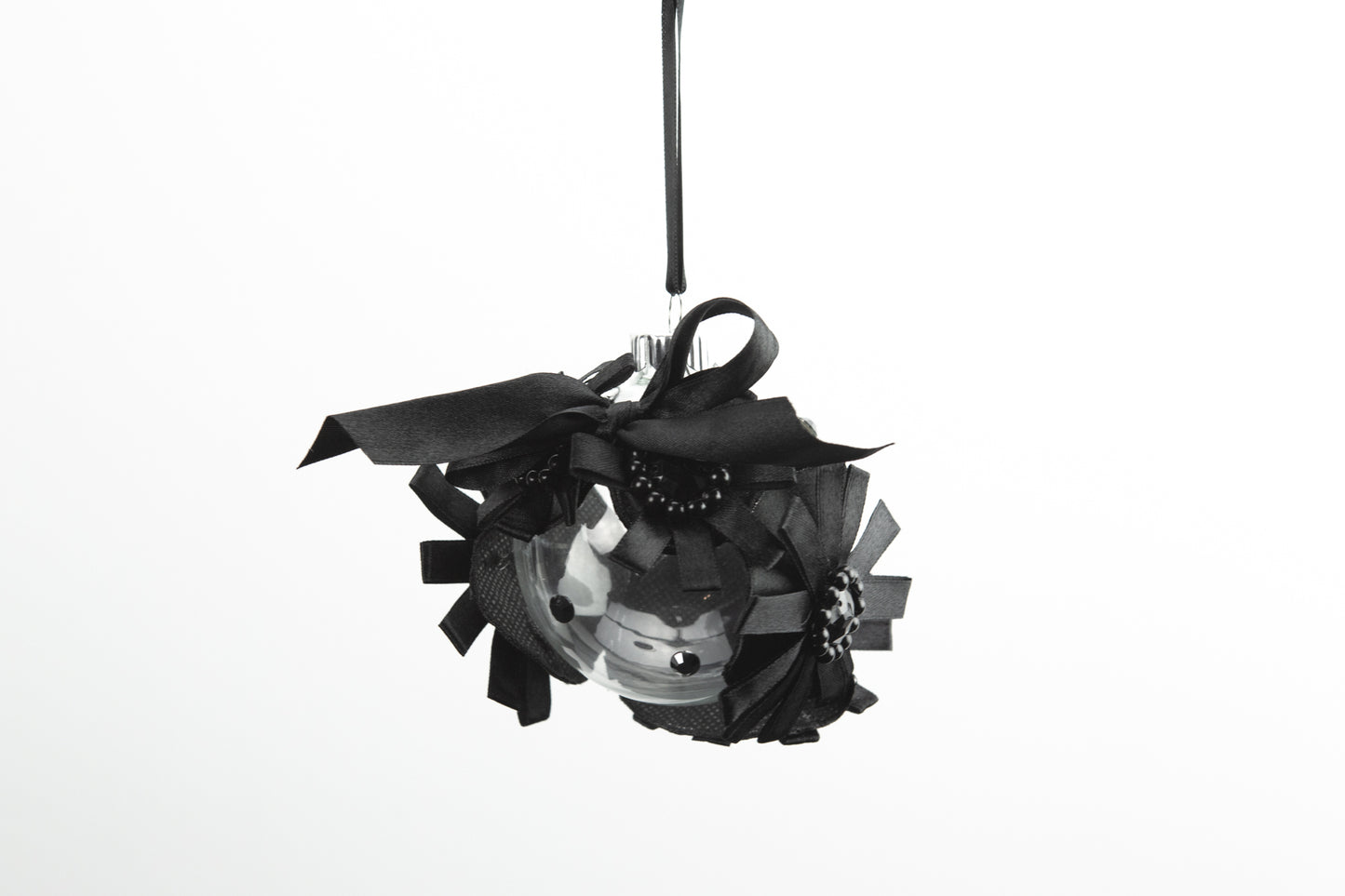 Black Fancy Satin Trim Glass Ball Ornament