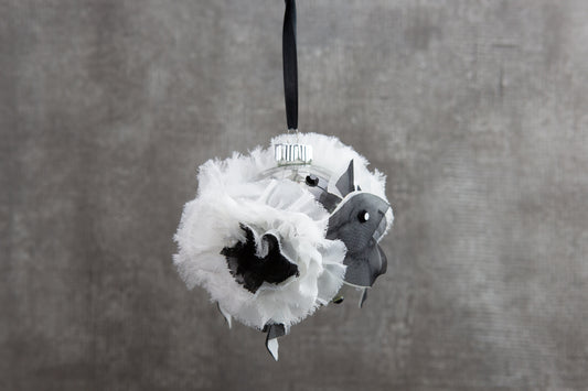 White and Black Applique Glass Ornament