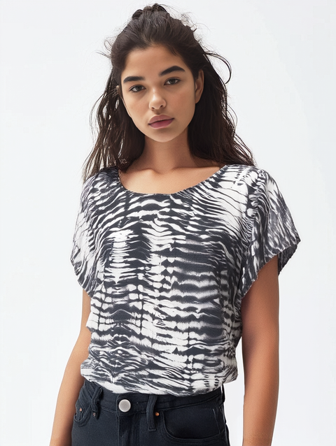 Gray and Off White Tie Dye Dolman Top
