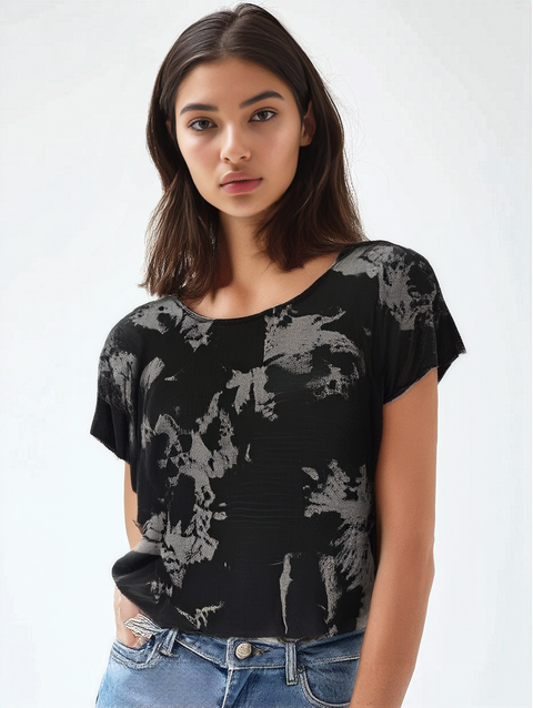 Black Gray Tie Dye Dolman Top