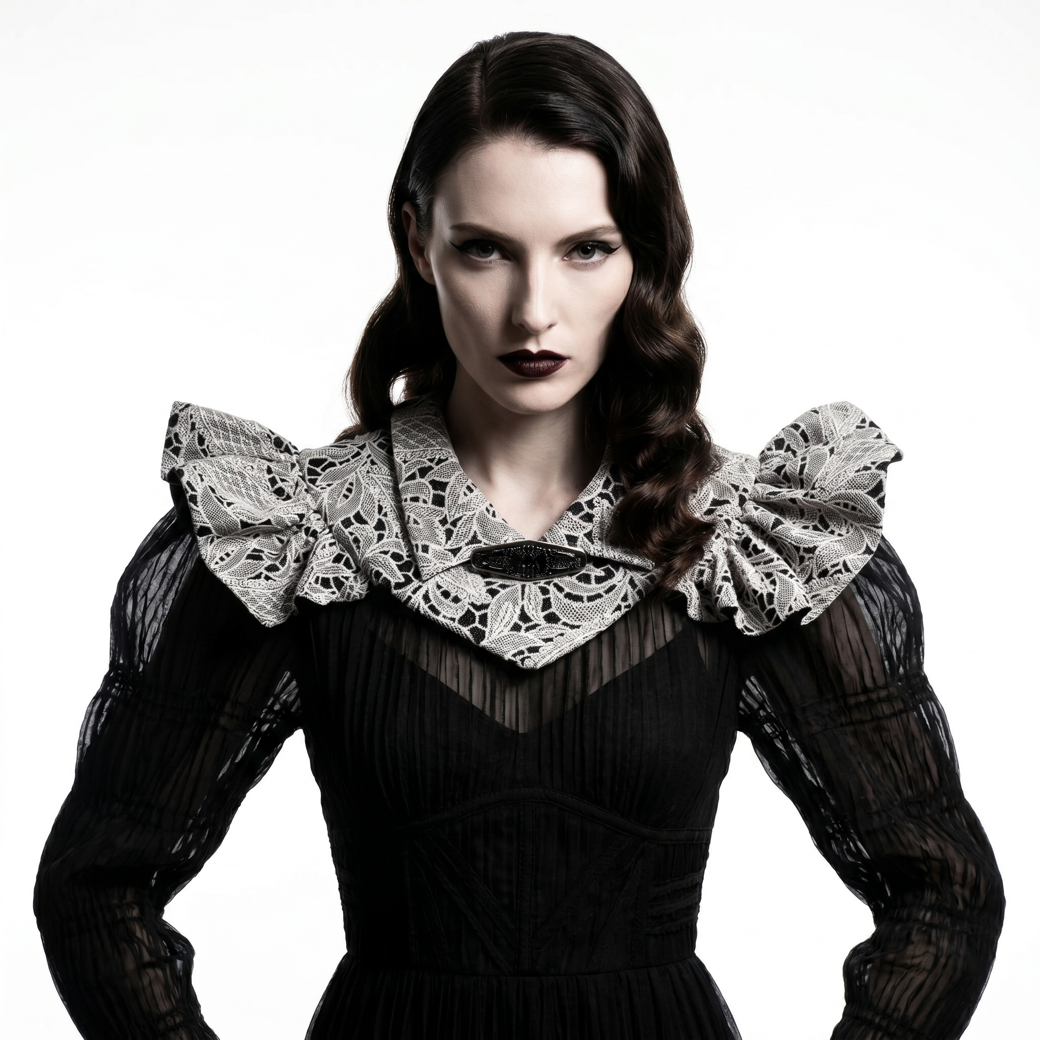 Oatmeal and Black Lace Like Neck Collar | Victorian-Inspired