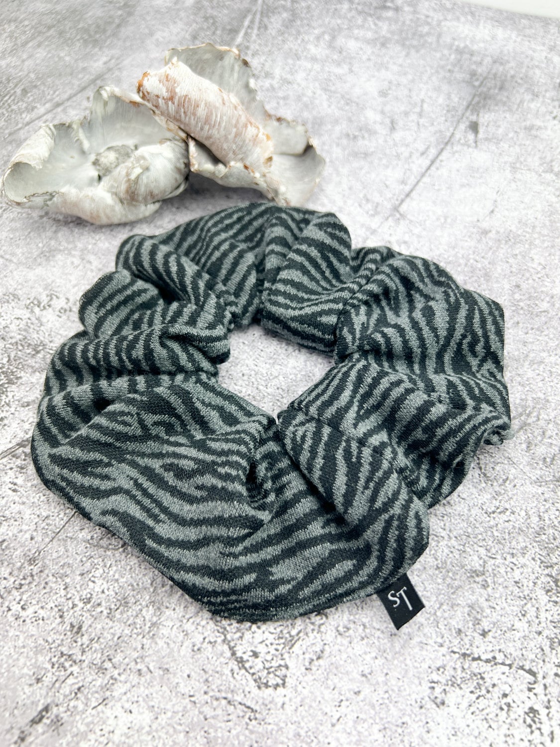 Gray and Black Zebra Print Knit Extra Large Hair Scrunchie SCR00038