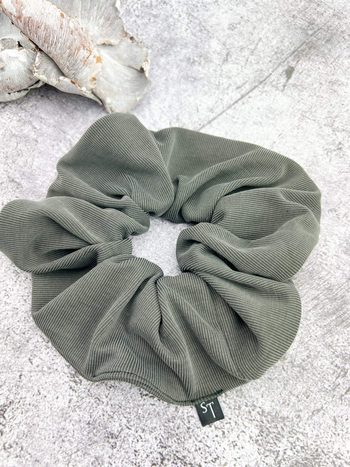 Olive Rib Knit Extra Large Hair Scrunchie SCR00040