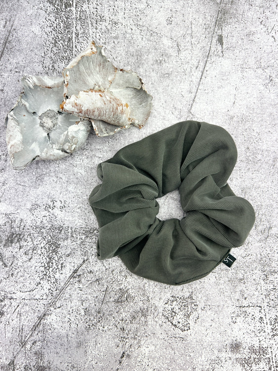 Olive Rib Knit Extra Large Hair Scrunchie SCR00040