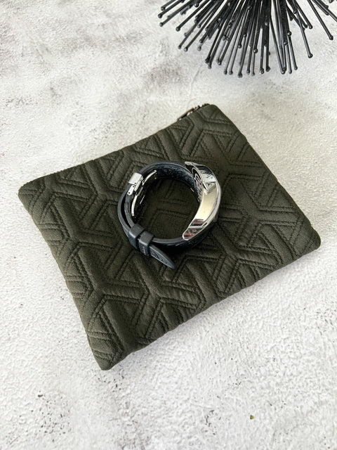 Olive Green Quilted Zipper Pouch