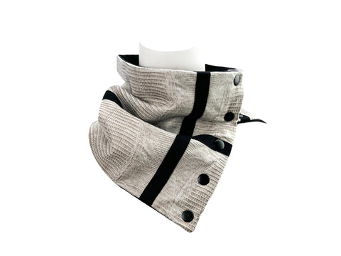 Beige Faux Crackled Leather Snap Scarflette Cowl