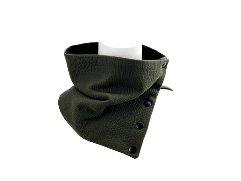 Olive Green Cloque Cowl Snap Scarflette