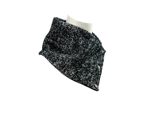 Black and White Tweed Cowl Snap Scarflette SCF0014