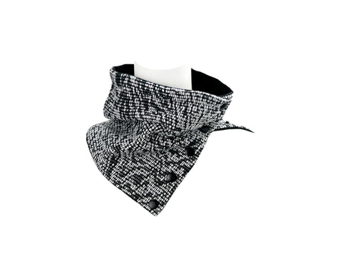 White and Black Milior Woven Cowl Snap Scarflette