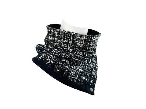 Black and Cream Graphic Woven Cowl Snap Scarflette