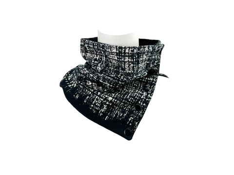 Black and Cream Graphic Woven Cowl Snap Scarflette