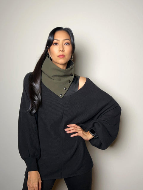 Olive Green Cloque Cowl Snap Scarflette