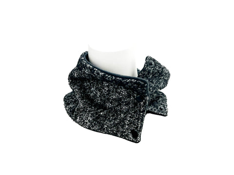 Black and White Tweed Cowl Snap Scarflette SCF0014