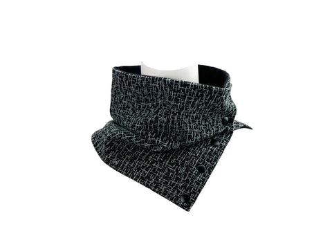 Black and Gray Cross Hatch Woven Snap Scarflette Cowl