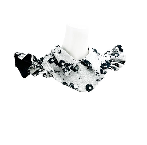 White and Black Graphic Floral Neck Collar