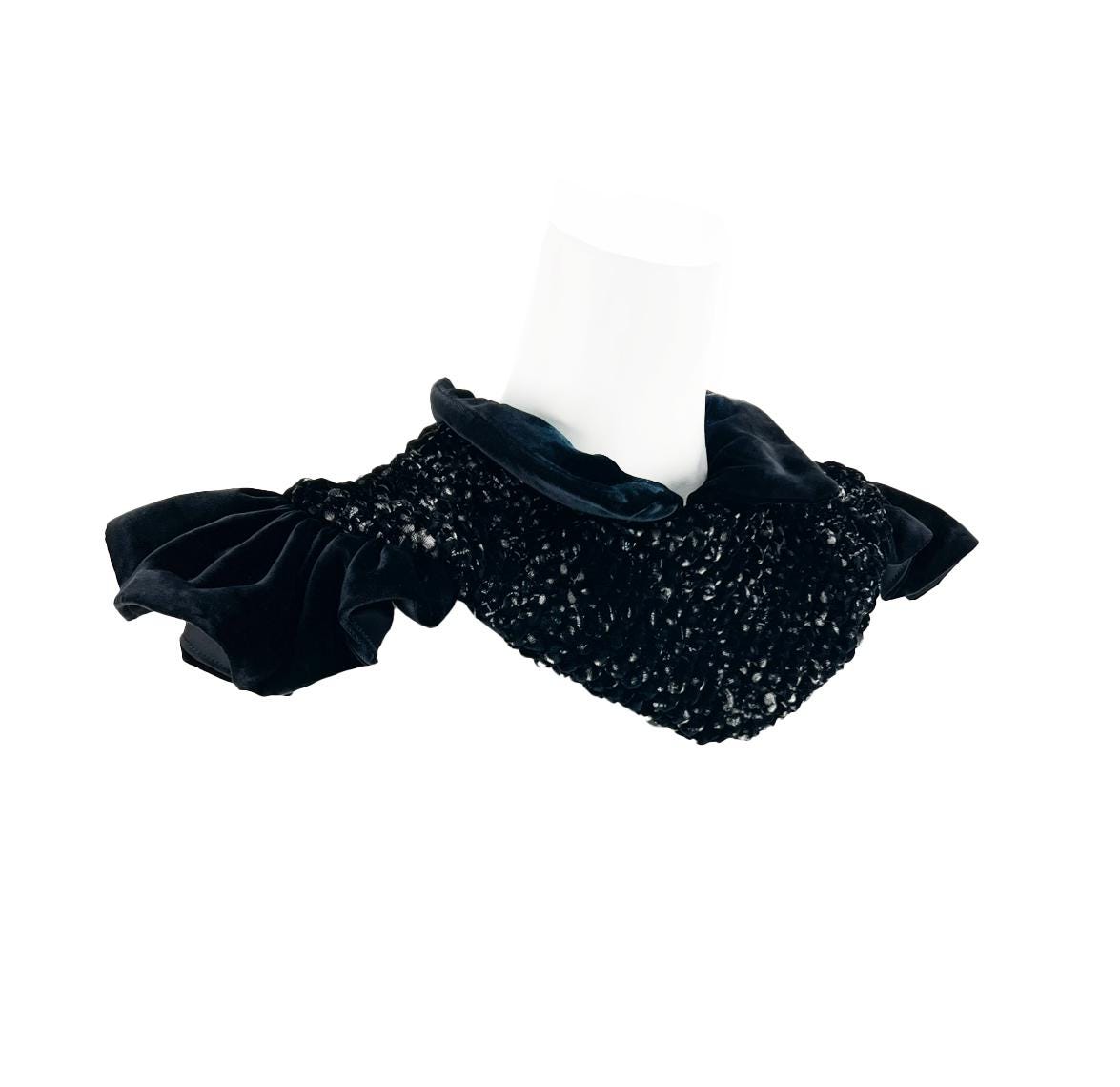Black and Silver Quilted Velvet Neck Collar