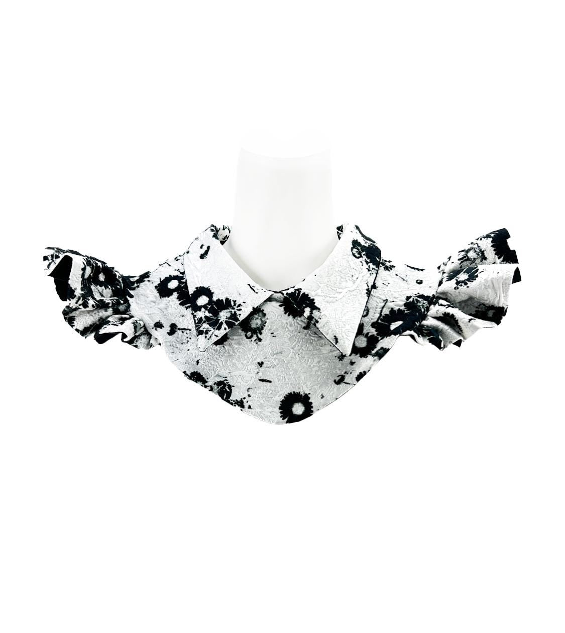 White and Black Graphic Floral Neck Collar