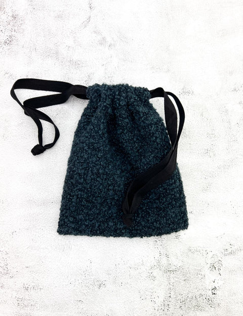 Prussian Blue Boucle Drawstring Bag