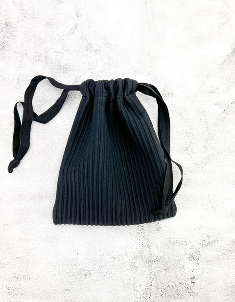 Black Ottoman Stripe Drawstring Bag