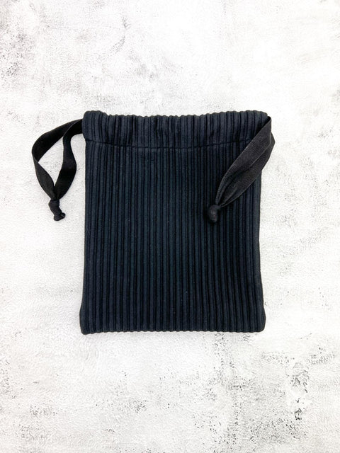 Black Ottoman Stripe Drawstring Bag