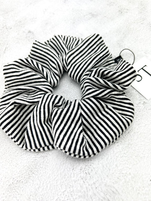 Black and White Pinstripe Knit Extra Large Hair Scrunchie