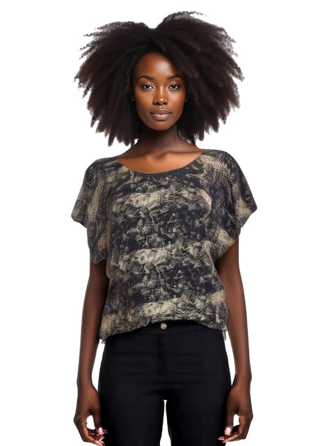 Black and Ecru Distressed Stripe Dolman Top