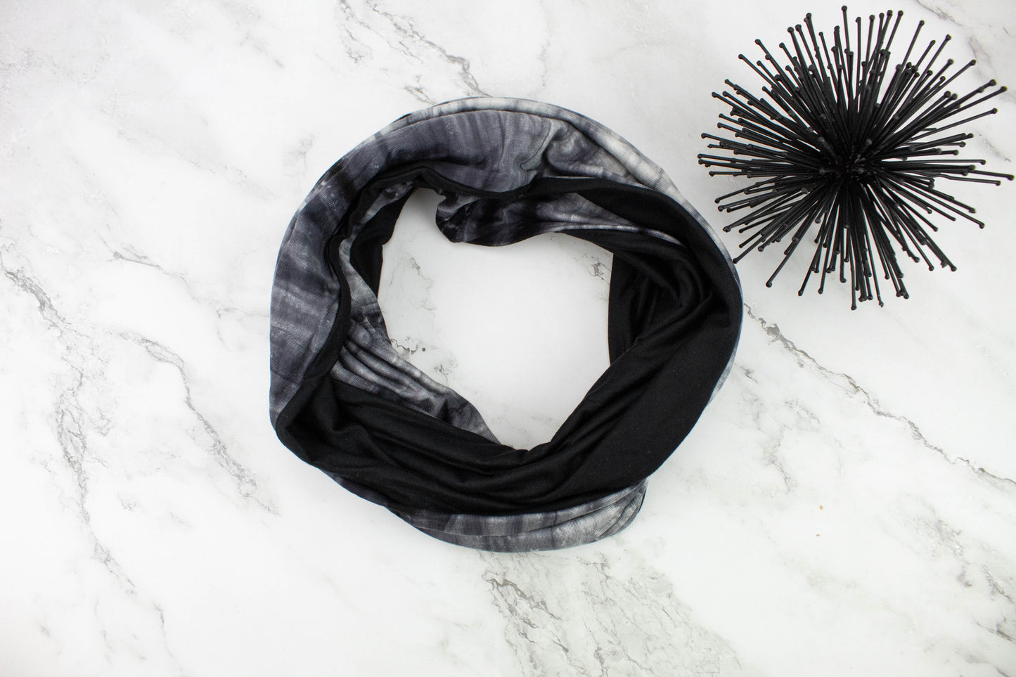 Black and Gray Tie Dye Knit Infinity Scarf