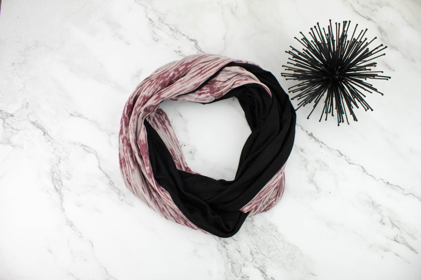 Brick Red and Black Burnout Knit Infinity Scarf