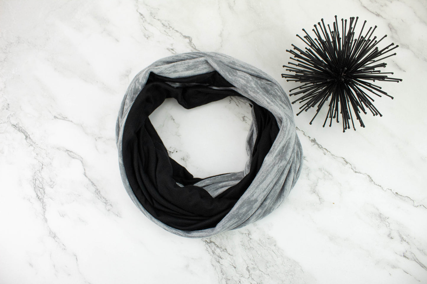 Heather Gray and Black Burnout Knit Infinity Scarf