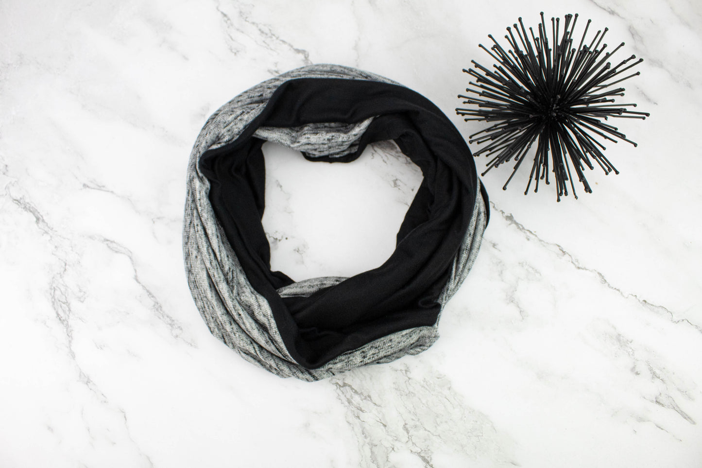 Heather Gray and Black Knit Infinity Scarf