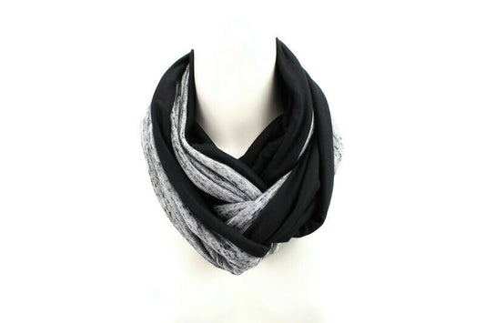 Heather Gray and Black Knit Infinity Scarf
