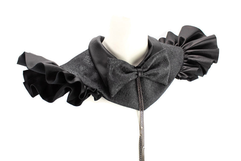 Black and Gray Snake Print Bowtie Neck Collar