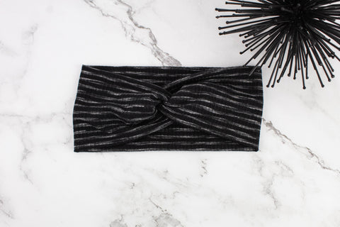 Black and Gray Stripe Rib Knit Headband