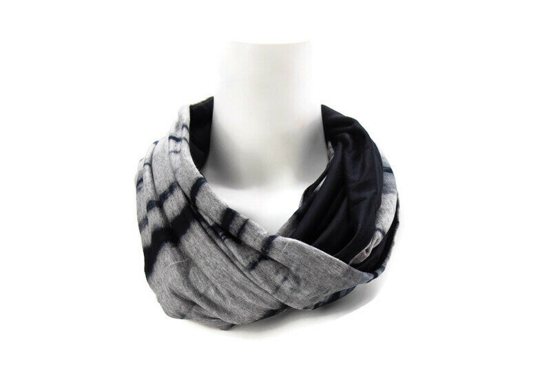 Gray and Navy Blue Tie Dye Reversible Infinity Scarf - Sumie Tachibana