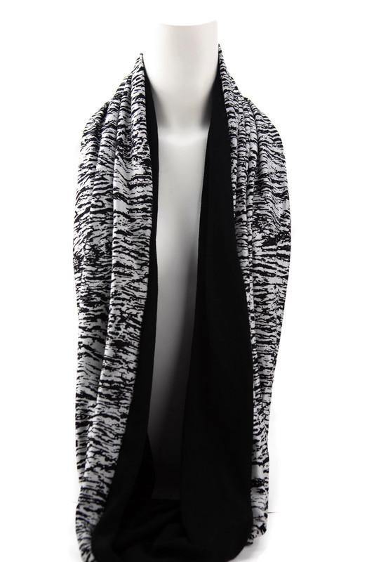 Black and Silvery White Bark Print Infinity Scarf - Sumie Tachibana