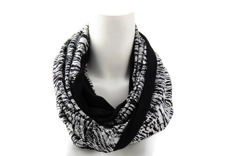 Black and Silvery White Bark Print Infinity Scarf - Sumie Tachibana