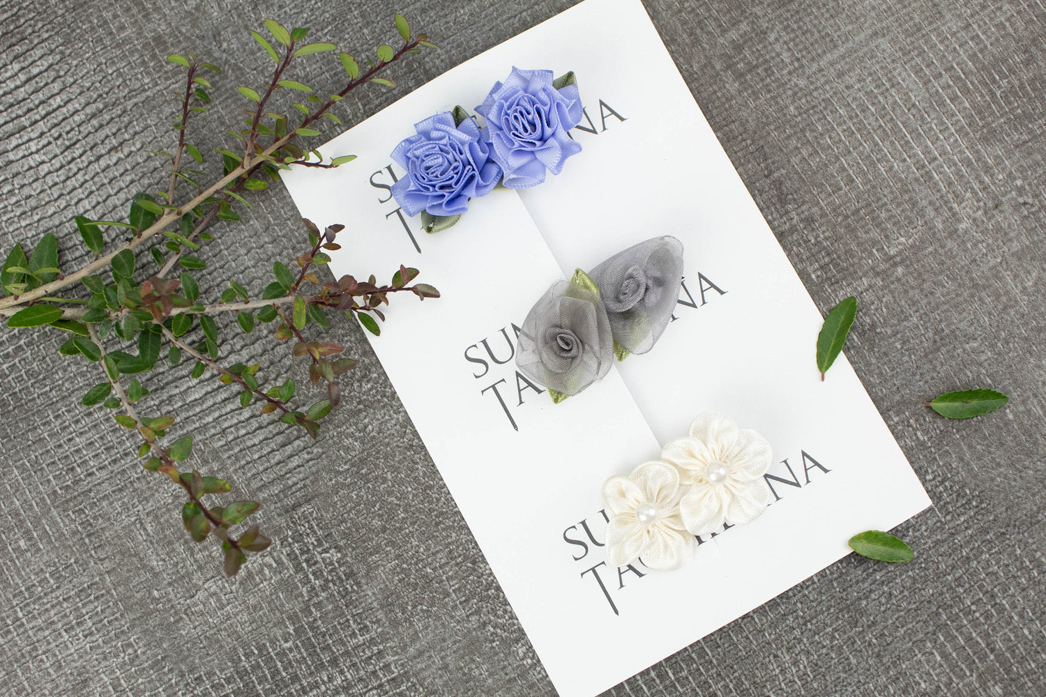 Small Floral Hair Clip Set of 3 Lavender Gray Cream HCL00010 - Sumie Tachibana