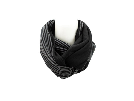 Gray and Black Stripe Ottoman Knit Infinity Scarf
