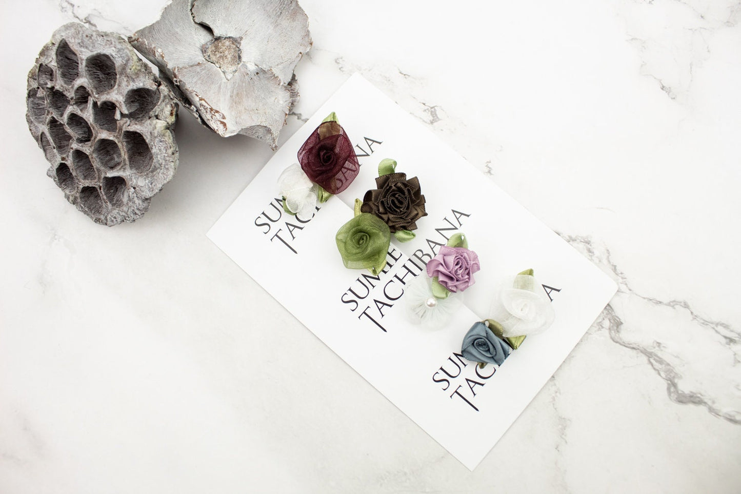 Mini Floral Hair Clip Set of 4  dark red brown mauve