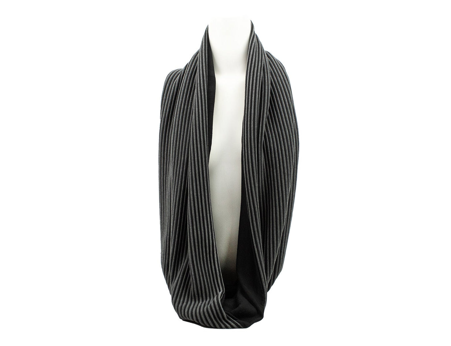 Gray and Black Stripe Ottoman Knit Infinity Scarf