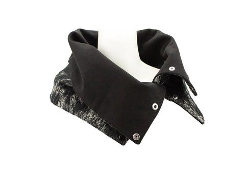 Beige and Black Brushed Wool Oversized Scarflette Cowl