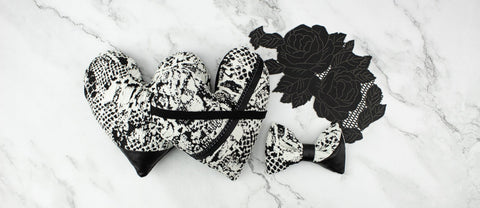 Black and Cream Snake Skin Pattern Heart Pillow