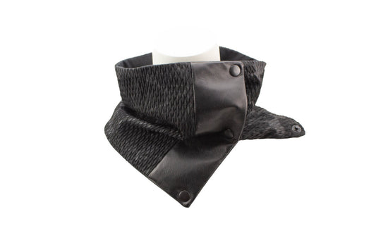Black Lambskin and Cloque Snap Scarflette Cowl