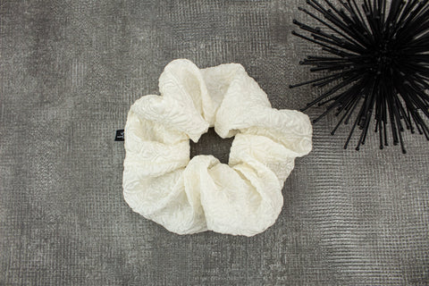 Cream Embossed Floral Silk Organza Extra Large Hair Scrunchie Wedding Hair Accessory