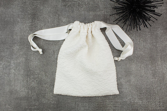 Cream Embossed Silk Wedding Drawstring Bag