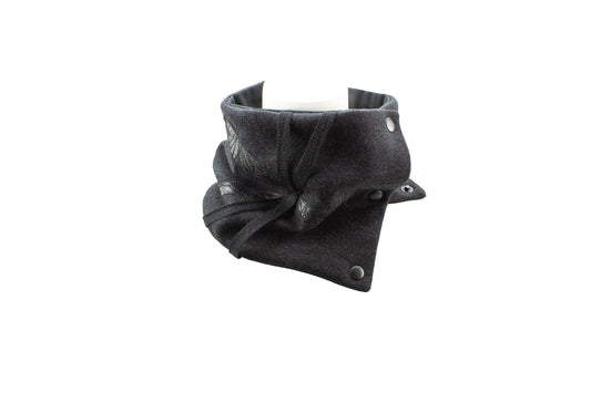 Charcoal Embroidered Lambskin and Wool Snap Scarflette Cowl