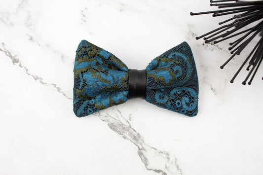 Dark Turquoise Blue Lace Hair Barrette Bow